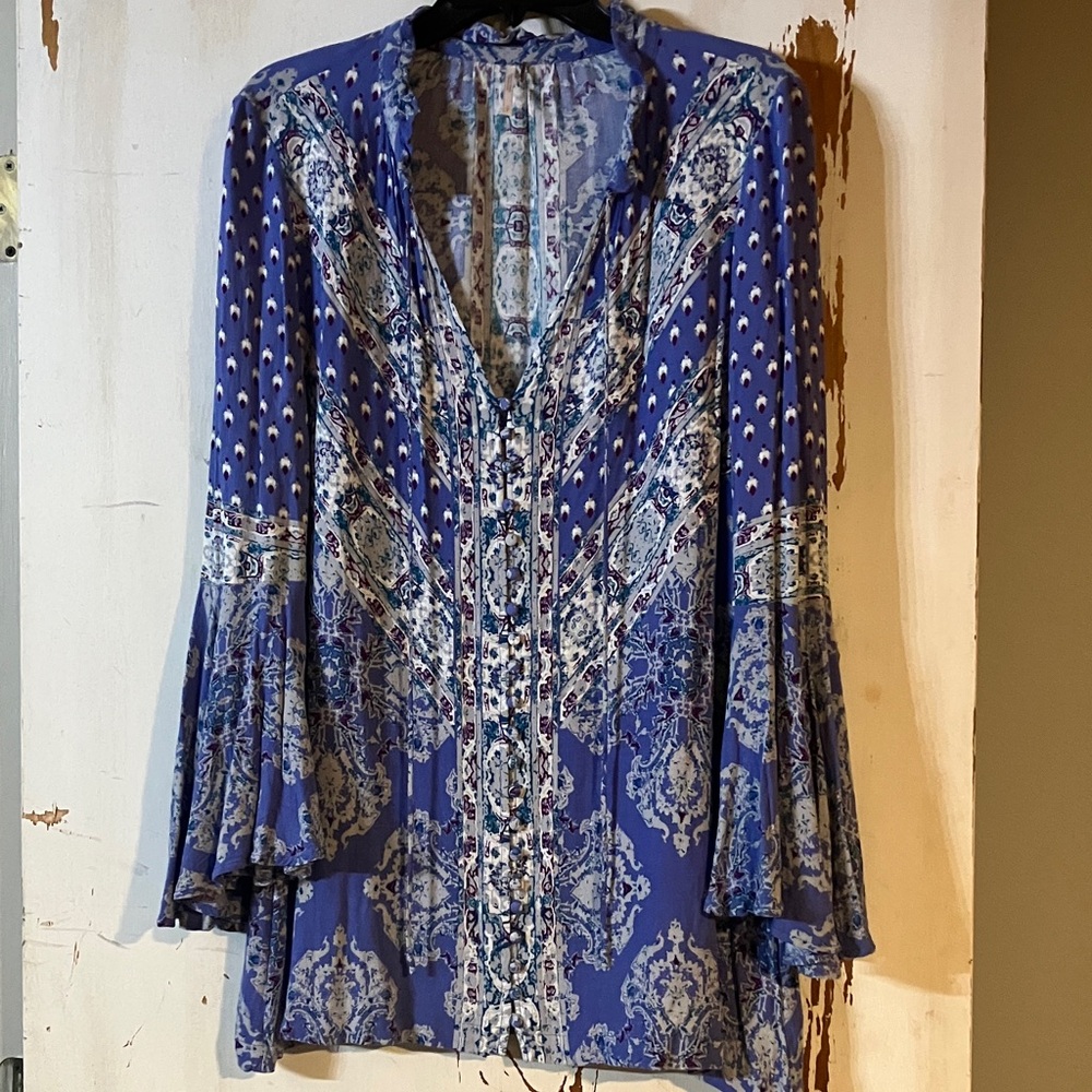 Free People Magic Mystery Sky Tunic Dress in Blue Size small